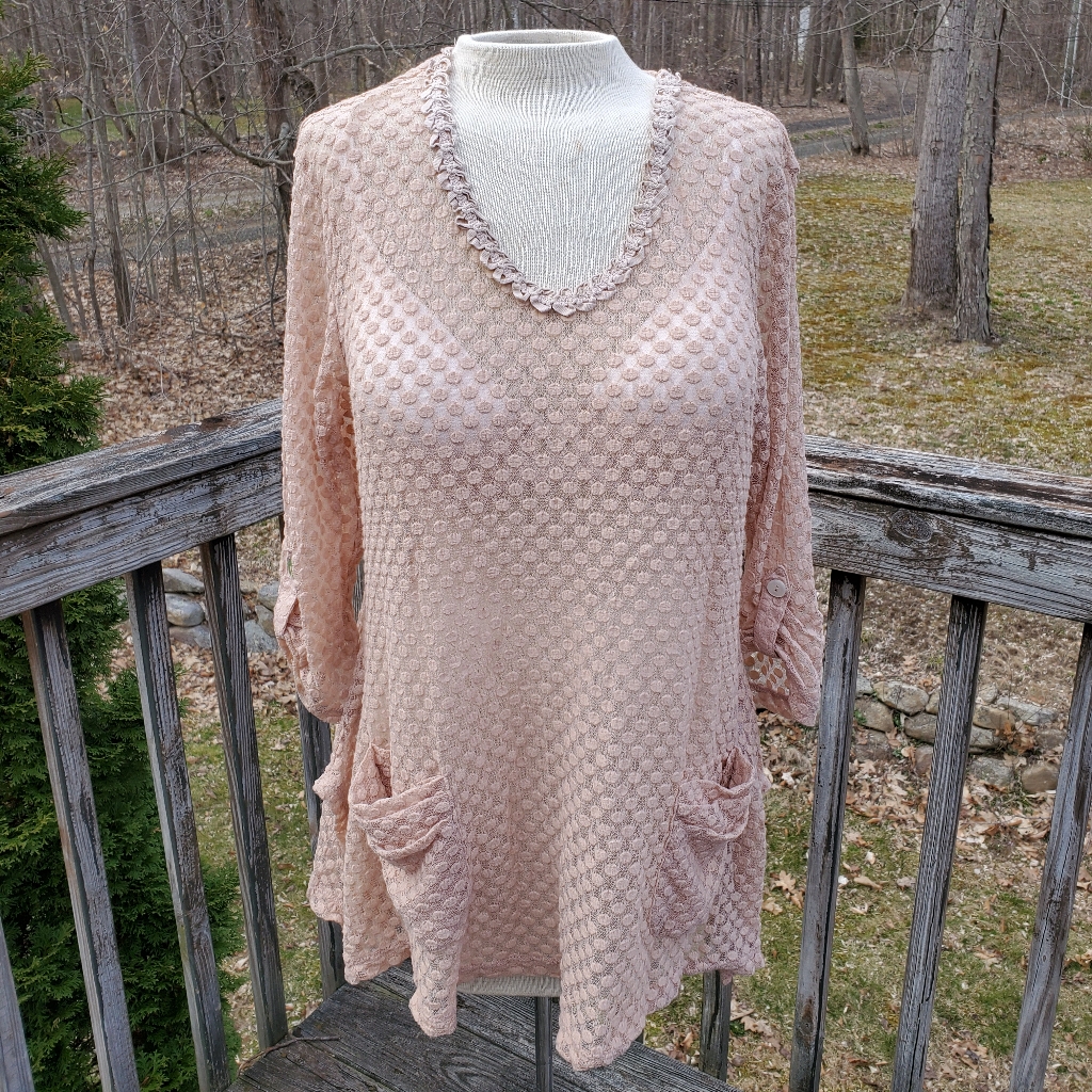 Indigo Soul Salmon Sheer Boho Tunic Top Size M